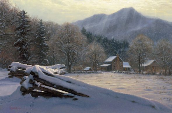 Mark Keathley Artist Hand Signed Limited Edition Embellished Canvas Giclee:"Winter Rest"