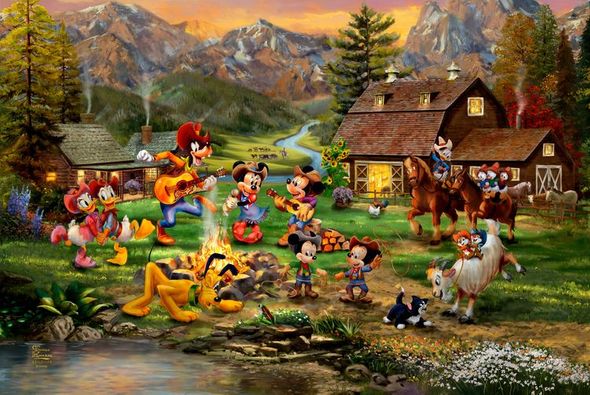 Thomas Kinkade Studios Limited Edition:"Disney Mickey and Minnie Rocky Mountain Round-Up"