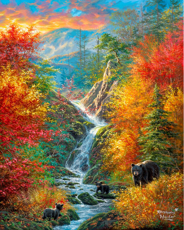 Abraham Hunter Artist Hand Signed Limited Edition Embellished Canvas Giclee:"Golden Adventure"