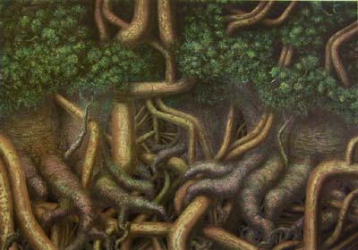 Hanna Kay Hand Signed Publisher Proof Lithograph:"Surreal Tree And Pipes 2"