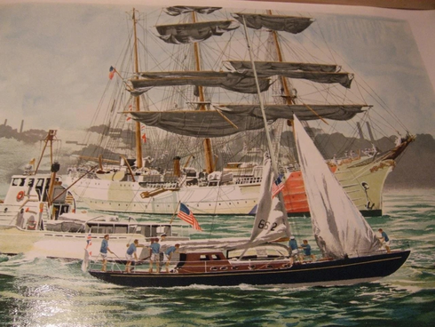 Harry Schaarehand Serigraph on Paper: "Tall Ships NY Harbor" Harry Schaarehand Serigraph on Paper: "Tall Ships NY Harbor"