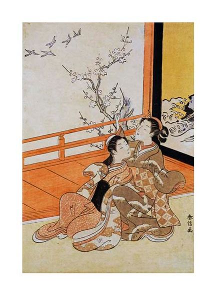 Harunobu Fine Art Open Edition Gicl&eacute;e:"Two Women Seated By a Verandah"