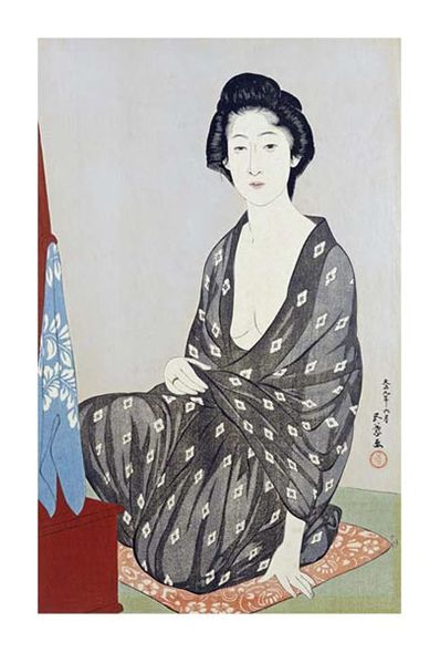 Hashiguchi Goyo Fine Art Open Edition Gicl&eacute;e:"A Beauty in a Black Kimono"