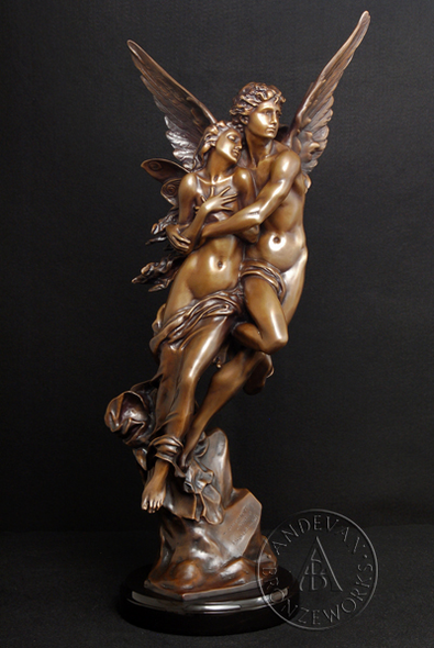 Henri Godet Handcrafted Solid Bronze Sculpture:"Cupid and Psyche"