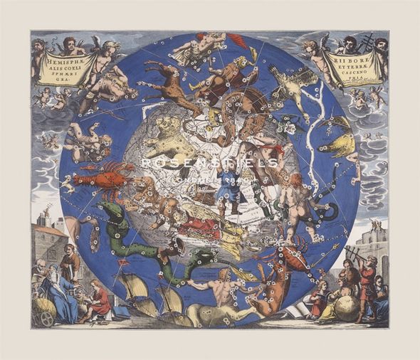 Henricus Hondius Hand Numbered Limited Edition Print on Paper :"Hemisphae Alis Coeli Sphaeri Grarii Bore et Terre Casceno Phia, 1660"