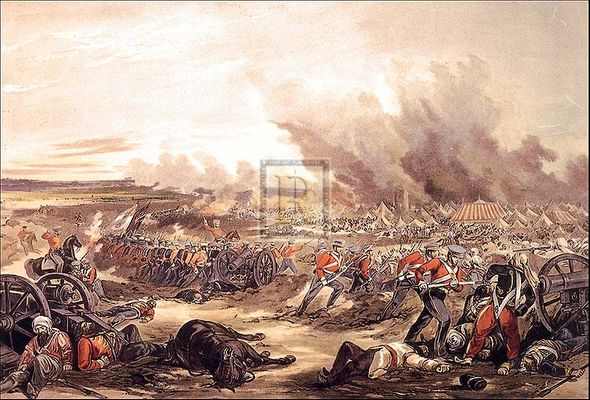 Henry Martens Artist Hand Colored Copper Plate Printed Atelier Print:"Charge Of The 3rd (King's Own) Light Dragoons at the Battle of Ferozshuhur, December 21st, 1845"