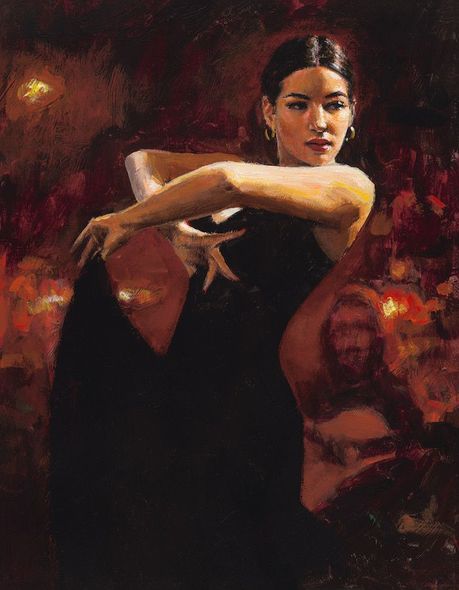 Fabian Perez Artist Signed Limited Edition Archival Canvas:"Colors of Flamenco Red"