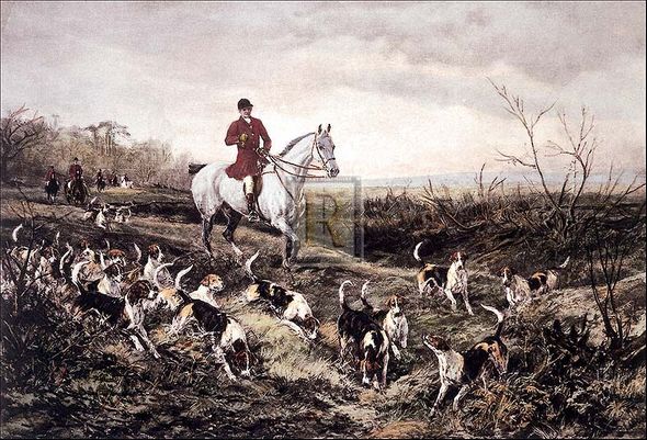 Heywood Hardy Artist Hand Colored Copper Plate Printed Atelier Print:"Hounds Feathering"