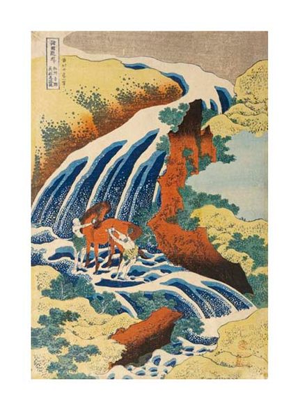 Hokusai Fine Art Open Edition Gicl&eacute;e:"Two Men Washing a Horse in a Waterfall"