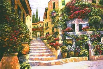 HOWARD BEHRENS 24X36 Secondary Market Art: "RIVIERA STAIRS APCNV"