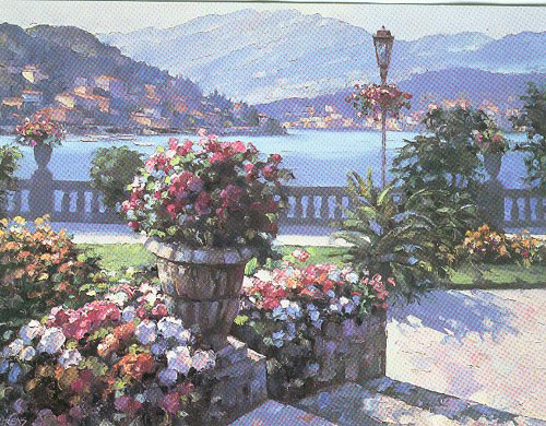 Howard Behrens Hand Embellished Limited Edition Serigraph on Canvas: "Grand Hotel at Bellagio"