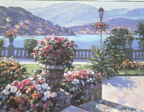 Howard Behrens Hand Embellished Limited Edition Serigraph on Canvas: "Grand Hotel at Bellagio"