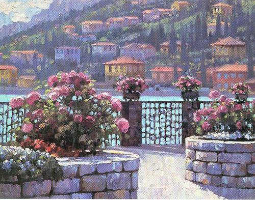 Howard Behrens Hand Embellished Limited Edition Serigraph on Canvas: "Menaggio"