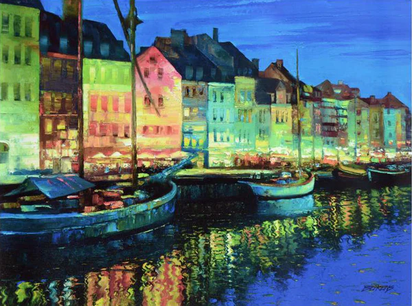 Howard Behrens Limited Edition Giclée on Canvas: "As Night Falls - Copenhagen"