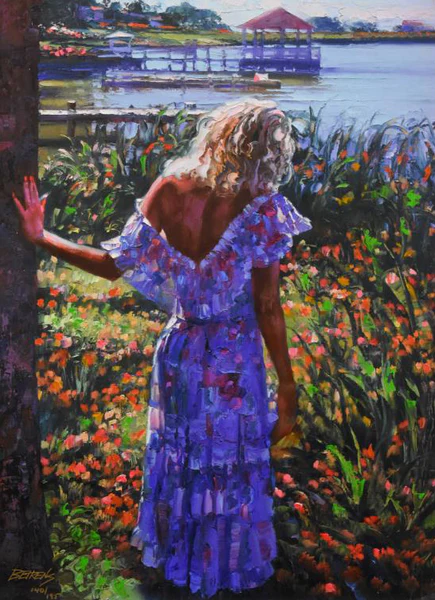 Howard Behrens Limited Edition Hand Embellished Giclée on Canvas: "My Beloved by the Lake"