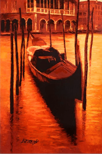 Howard Behrens Limited Edition Hand Embellished Gicle on Canvas: "Sunset Gondola"