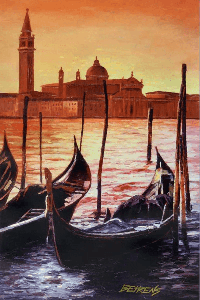 Howard Behrens Limited Edition Hand Embellished Giclée on Canvas: "Sunset on the Grand Canal 4"