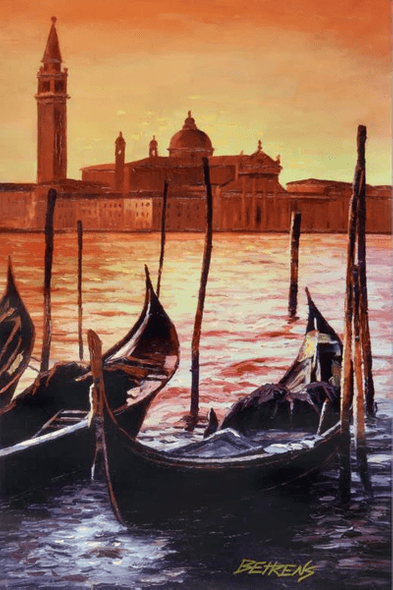 Howard Behrens Limited Edition Hand Embellished Giclée on Canvas: "Sunset on the Grand Canal 4"