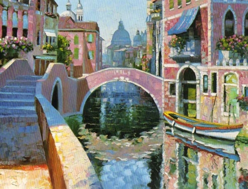 Howard Behrens Limited Edition Hand Embellished Serigraph on Canvas: "Reflections of Venice - Canvas"