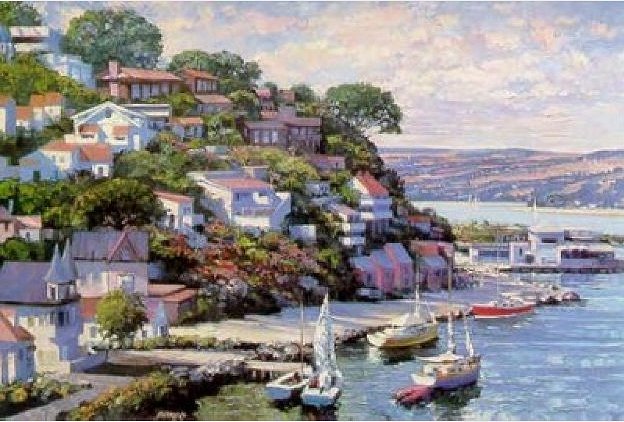 Howard Behrens Limited Edition Hand Embellished Serigraph on Canvas: "Sausalito Panorama - Canvas"
