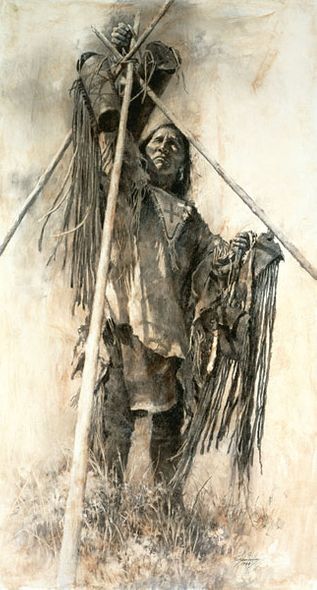 HOWARD TERPNING 22X41 Secondary Market Art: "GUARDING THE LODGE"