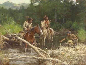 HOWARD TERPNING 24X32 Secondary Market Art: "BLACKFEET SCOUT APGCNV"