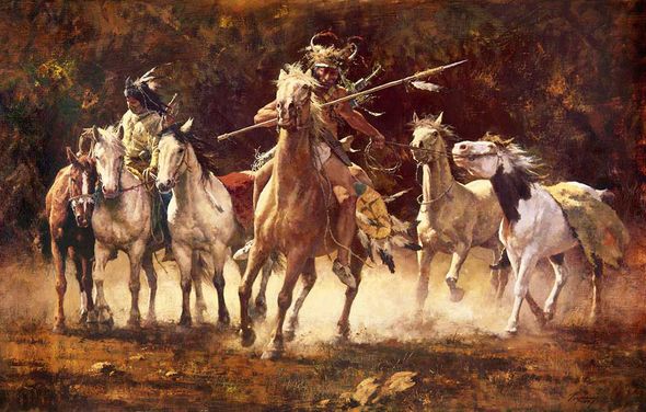 HOWARD TERPNING 28X44 Secondary Market Art: "CAPTURED PONIES CNV"