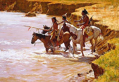 HOWARD TERPNING 32X22 Secondary Market Art: "CROSSING THE FORD CNV"