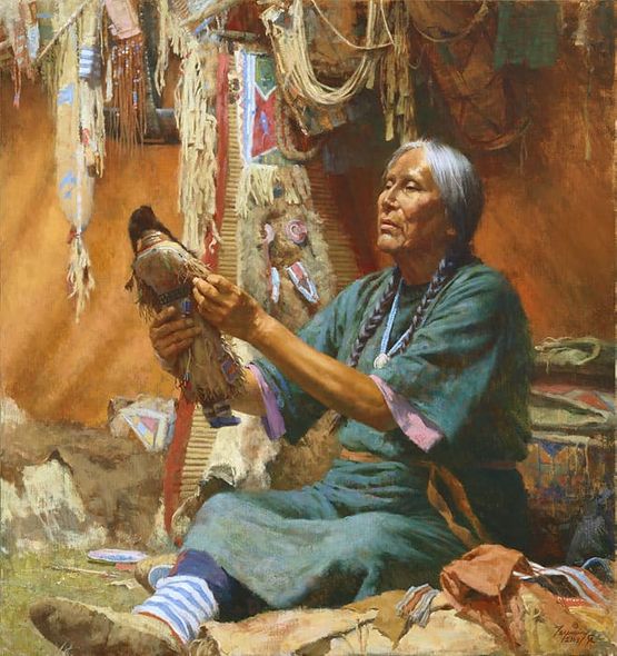 HOWARD TERPNING 33X31 Secondary Market Art: "NEW DOLL GRANDDAUG CNV"