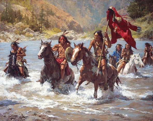 HOWARD TERPNING 40X32  Secondary Market Art: "CAPTURING CHIEFS CNV"