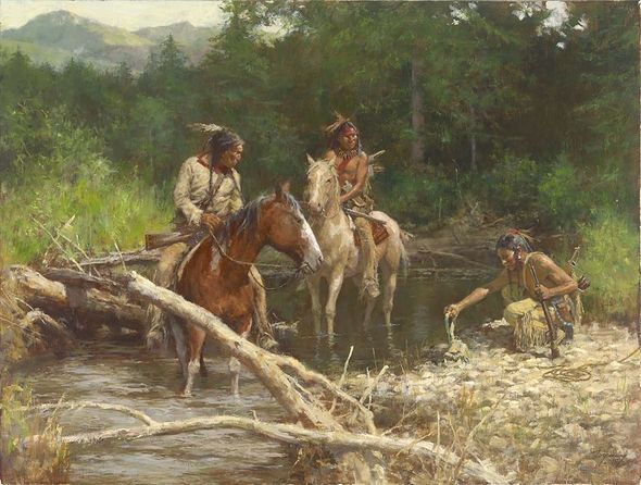 Howard Terpning Artist Signed Limited Edition Canvas Giclee:"Blackfeet Scouts in the Flathead Valley"