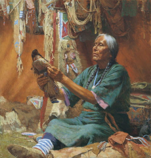 Howard Terpning Hand Signed and Numbered Limited Edition Canvas Giclee:"New Doll for My Granddaughter"
