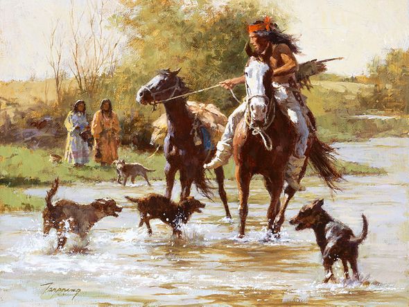 Howard Terpning Hand Signed and Numbered Limited Edition Canvas Giclee:"Yapping Dogs"