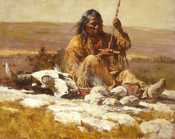 Howard Terpning Hand Signed Artist Proof Limited Edition Canvas Giclee:"Seeking Wisdom Through the Pipe"