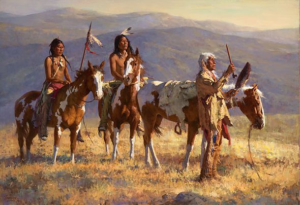 Howard Terpning Hand Signed Artist Proof Limited Edition Masterwork&trade; Gicl&eacute;e Canvas:"Grandfather Prays to Sun"