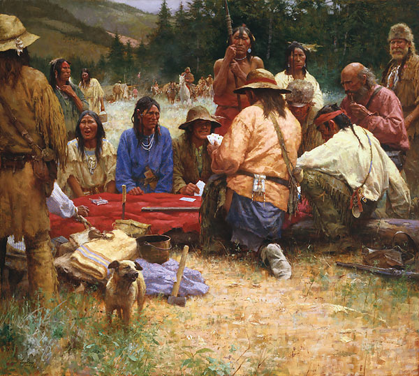 Howard Terpning Hand Signed Limited Edition MasterWork Canvas Giclee:"A Friendly Game at Rendezvous 1832"
