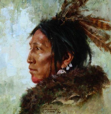 Howard Terpning Handsigned and Numbered Limited Edition Canvas Giclee:"Hawk Feathers"