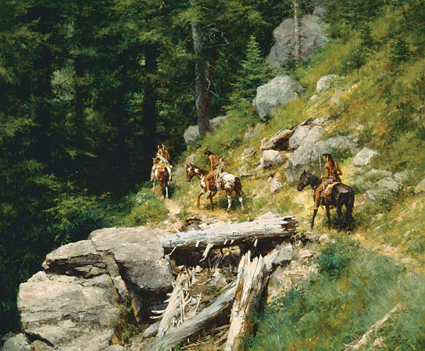 Howard Terpning Handsigned and Numbered Limited Masterwork Canvas Giclee: "Trail in the Bitter Roots"