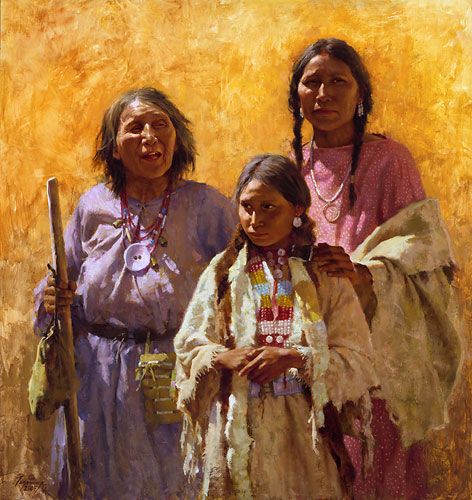 Howard Terpning Hand Signed and Numbered Limited Edition Giclee on Canvas:"Three Generations"