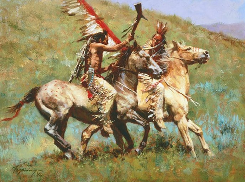Howard Terpning Limited Edition Artist Proof Canvas Giclee:"Tribal Warfare"