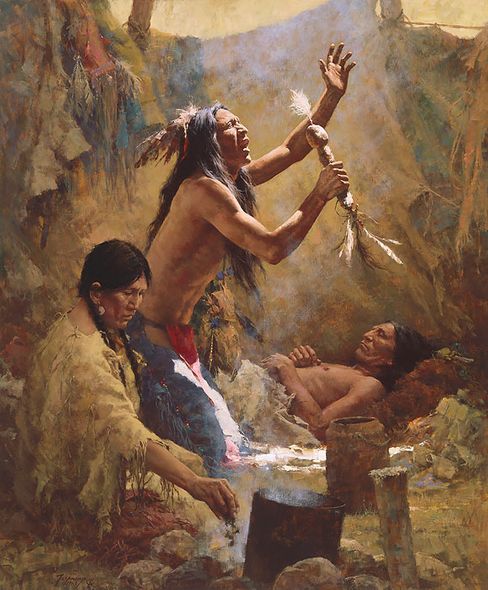 Howard Terpning Limited Edition Artist Proof Signed Masterwork Anniversary Canvas Giclee:"Medicine Man of the Cheyenne" 