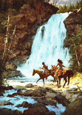 HOWARD TERPNING  Secondary Market Art: "CROSSING BELOW FALLS"