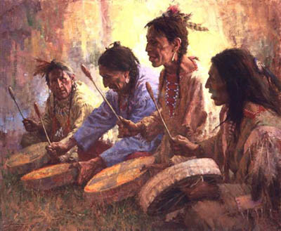 HOWARD TERPNING  Secondary Market Art: "FOUR SACRED DRUMMERS"