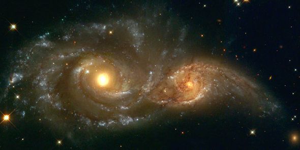 Hubble Telescope Open Edition Museum Wrapped Canvas Giclee:"Interacting Spiral Galaxies"