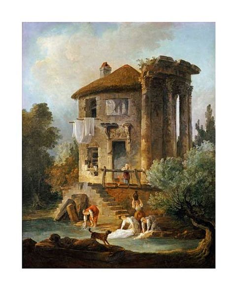 Hubert Robert Fine Art Open Edition Gicl&eacute;e:"Washerwomen Outside the Temple of the Sibyl, Tivoli"