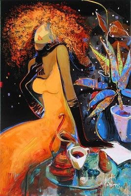 Irene Sheri Handsigned and Numbered Limited Edition Embellished Giclee on Canvas: "First Snow, First Letter"
