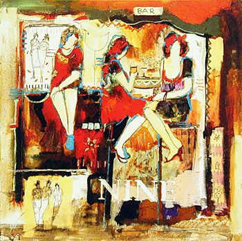 Irit Kalechman Handsigned and Numbered Limited Edition Serigraph on Paper:"At the Bar"