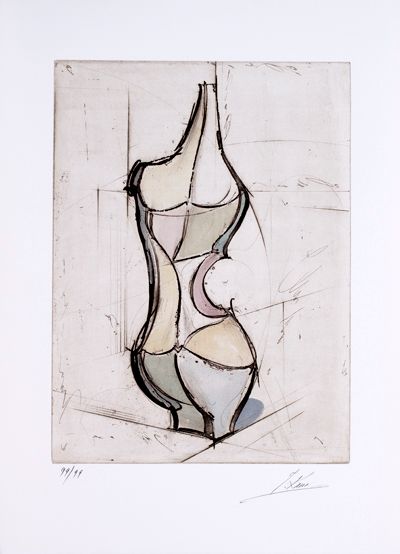 Isaac Kahn Hand Signed and Numbered Limited Edition Etchings: "Composition - Hand Colored"