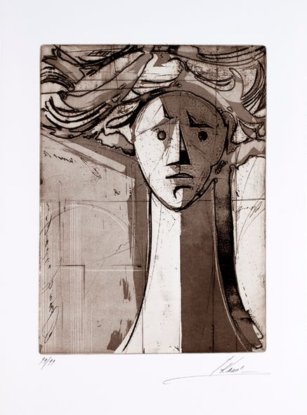 Isaac Kahn Hand Signed and Numbered Limited Edition Etchings: "Head Of A Woman"