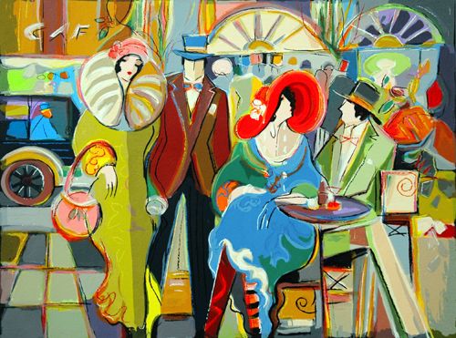 Isaac Maimon Handsigned and Numbered Limited Edition Serigraph:"Cafe Societe "